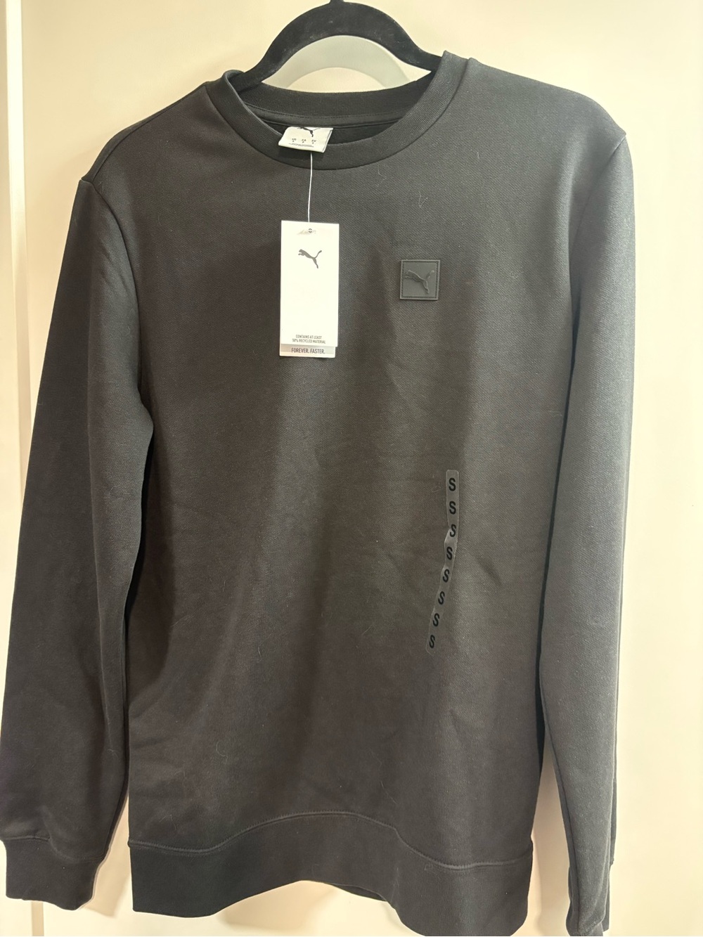 Puma Black Pullover Sweatshirt with Tone-on-Tone Logo Patch